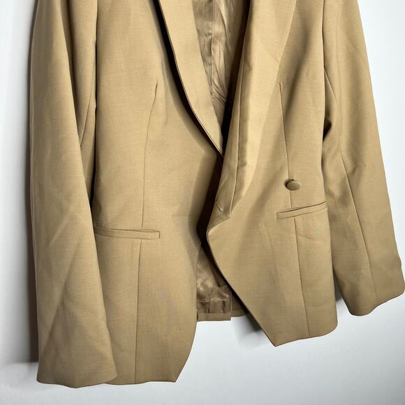 Anine Bing Ade Blazer Wool Blend Crossover Suiting Jacket Tan Beige Medium - Picture 7 of 14